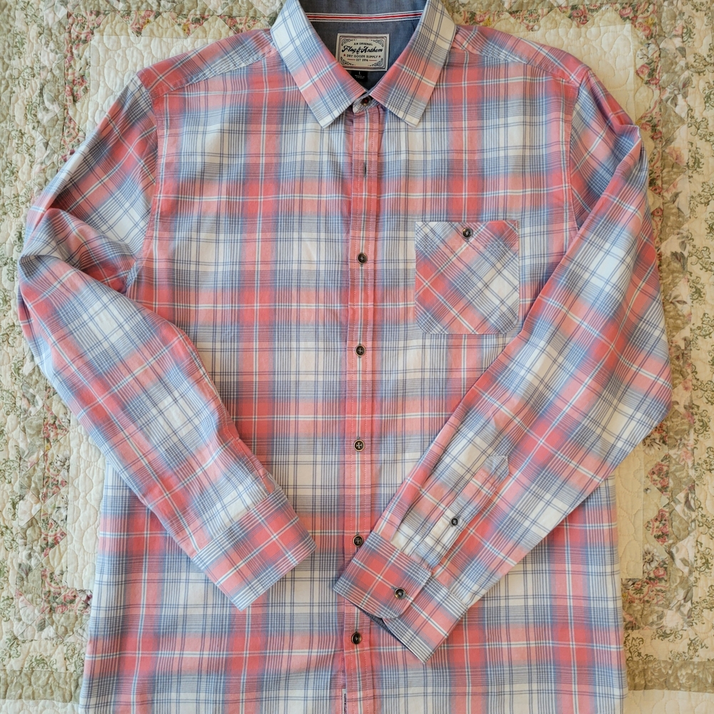 Flag & Anthem Red and Blue Plaid Shirt, Size Large